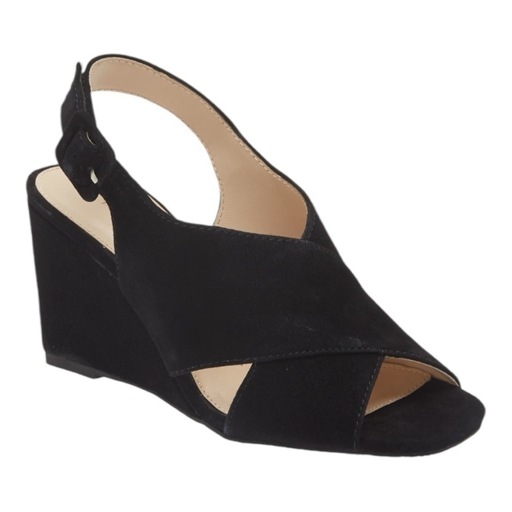 Pelle‎ Moda Black Suede Crisscross Slingback Wedge Sandals Size 7M